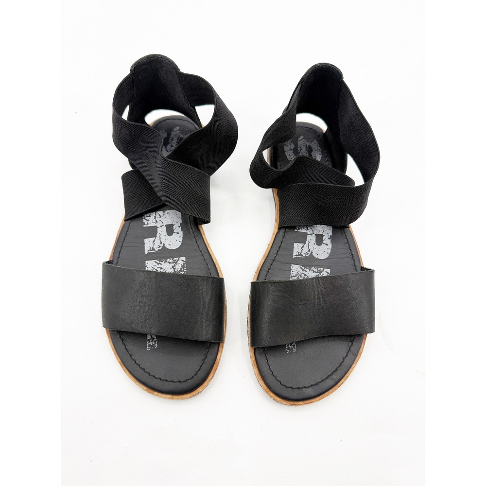 Sorel Ella II Sandal Black Leather Elastic Ankle Strap Flats Womens 6.5 NWOT